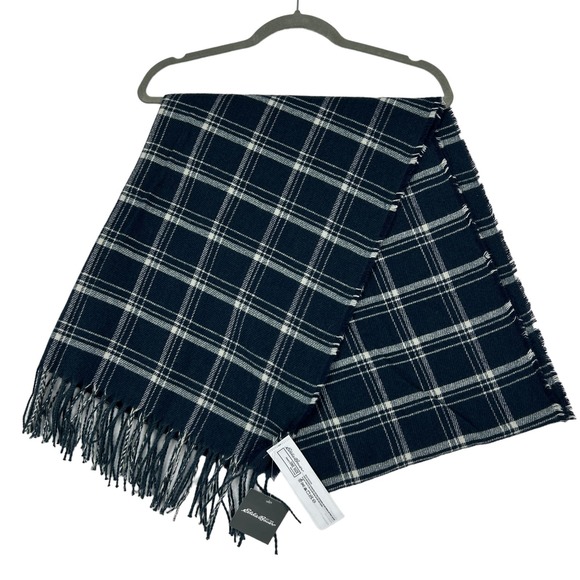 Eddie Bauer Blue White Plaid Scarf New with tag - Picture 1 of 2